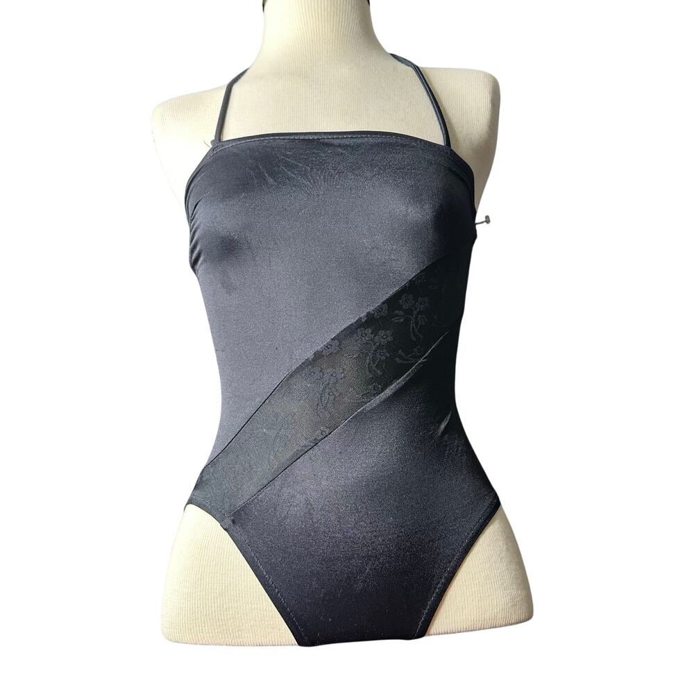 Vintage 80s/90s sheer cutout One Piece halter Swim Suit Black
Womens SZ XS